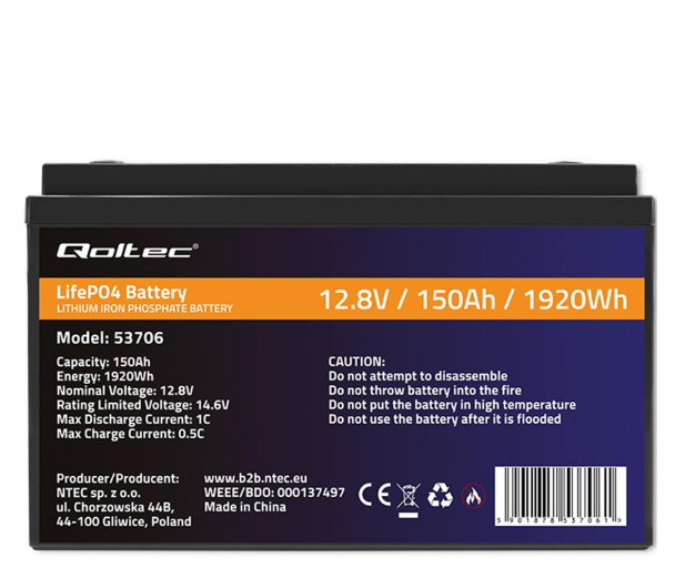 Qoltec Akumulator LiFePO4 12.8V 150Ah 1920Wh BMS - 1168191 - zdjęcie